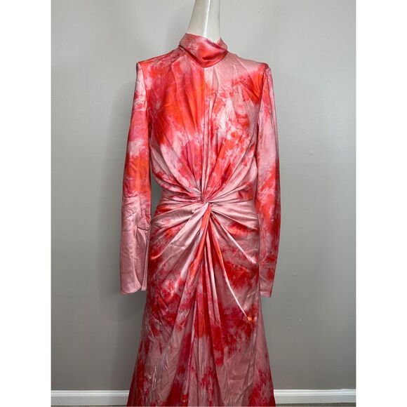 Alexandra Alonso Rojas mockneck silk draped gown in red ice dye Size US6 $1448 - Picture 7 of 13